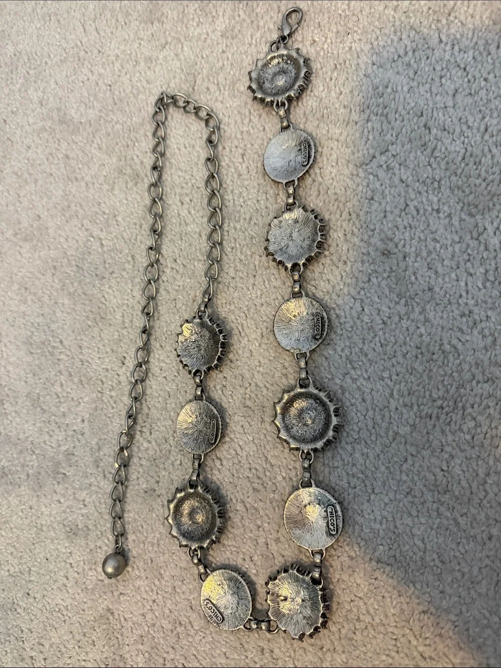 Chico’s S silver metal and rhinestone belt